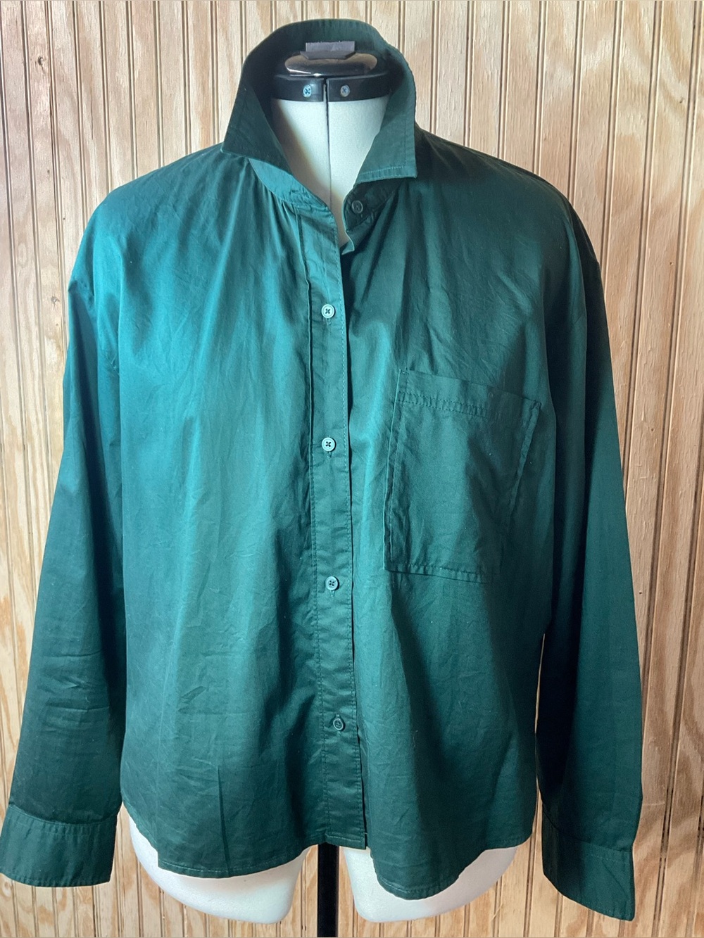 Old Navy Dark Green Cropped Button-Up Shirt